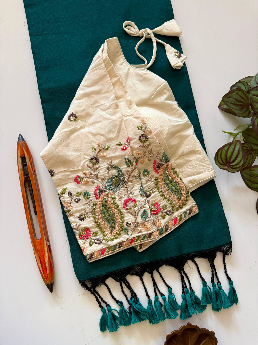 Khadi Cotton Saree with Embroidered Padded Blouse