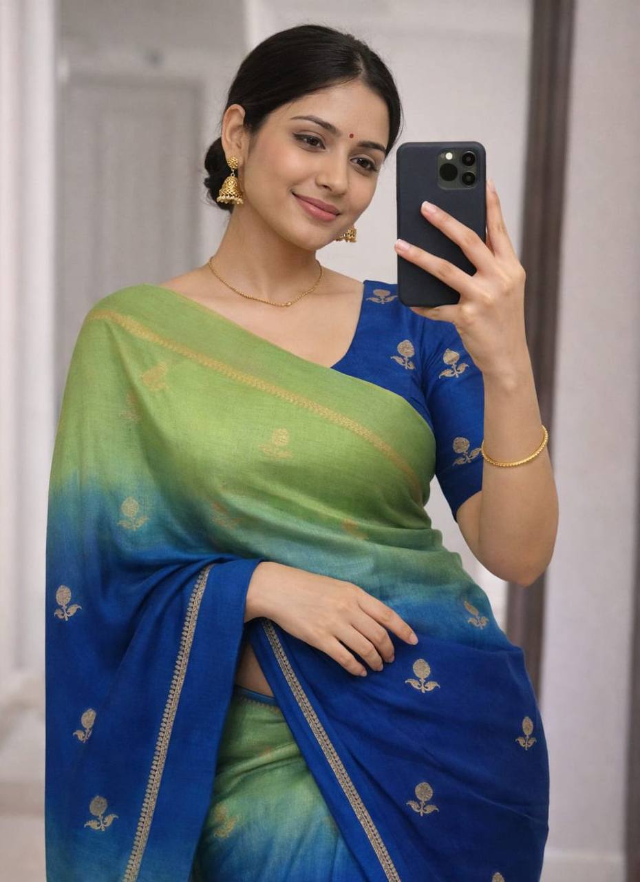 Viscose Khadi Silk Saree with Jacquard Leaf Design