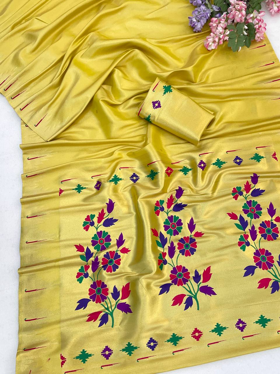Bamboo Tissue Silk Paithani Saree with Meenakari Motifs