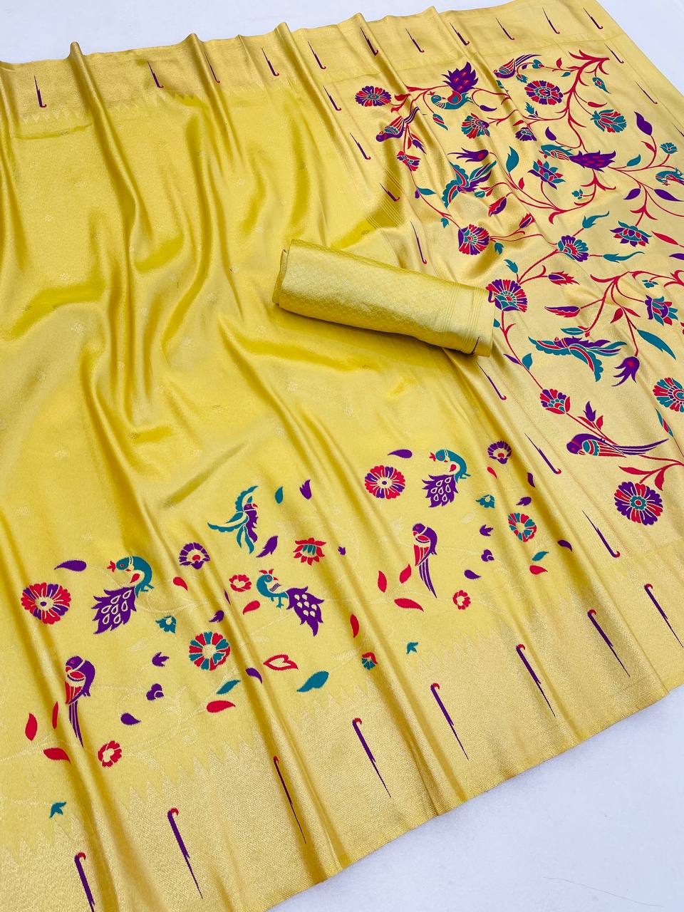 Tissue Silk Paithani Saree with Meenakari Pallu