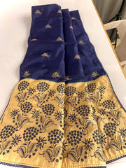 Precious digital print Silk Blue Color Saree