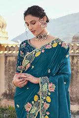 Wedding Wear Teal Blue Color Jimmy Cho Saree