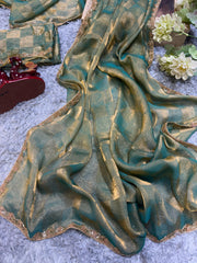 Beautiful Box pattern Teal Blue Color Saree