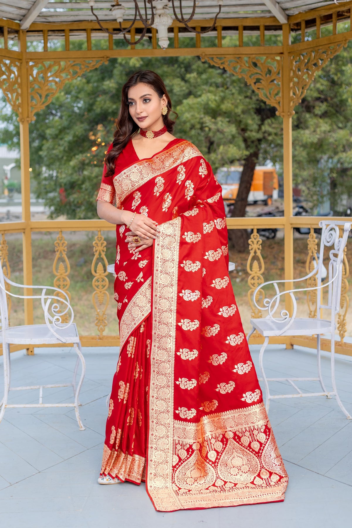 Peaceful Banarasi Silk Red Color Saree