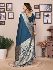 Captivating Banarasi Silk Teal Blue Color Saree