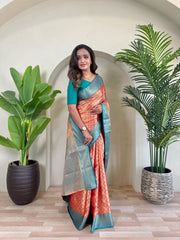 Fabulous Tissue Silk Orange Color Saree