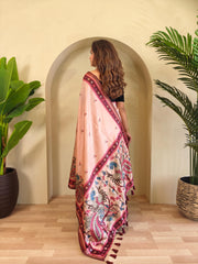 Precious Kalamkari Print Peach Color Saree
