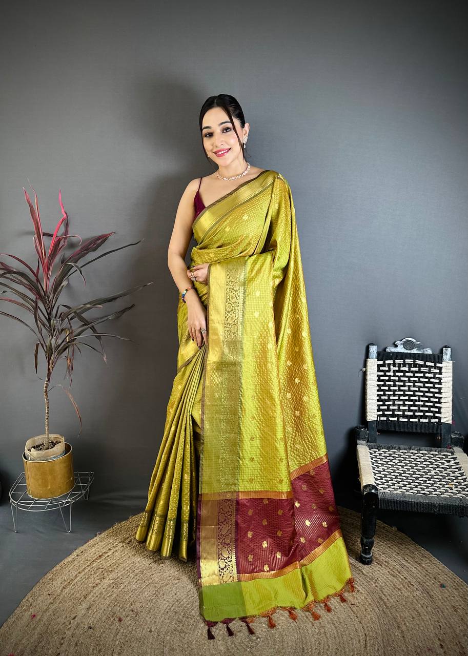 Banarasi Tissue Saree with Butti Weaving and Heavy Border