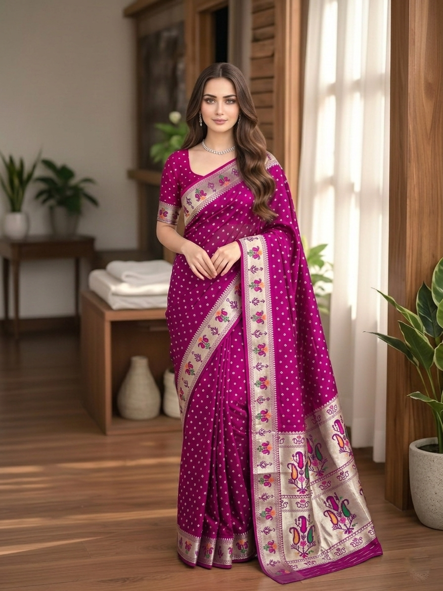 All Over Bandhej Paithani Dola Soft Silk Saree