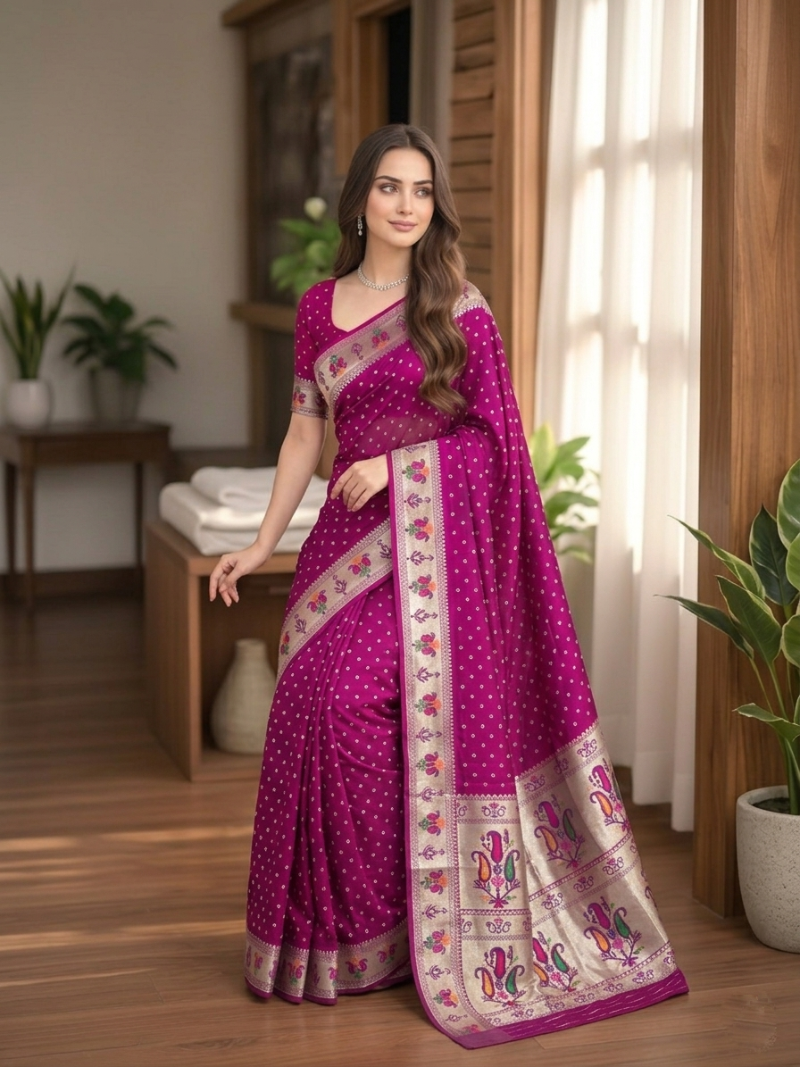 All Over Bandhej Paithani Dola Soft Silk Saree