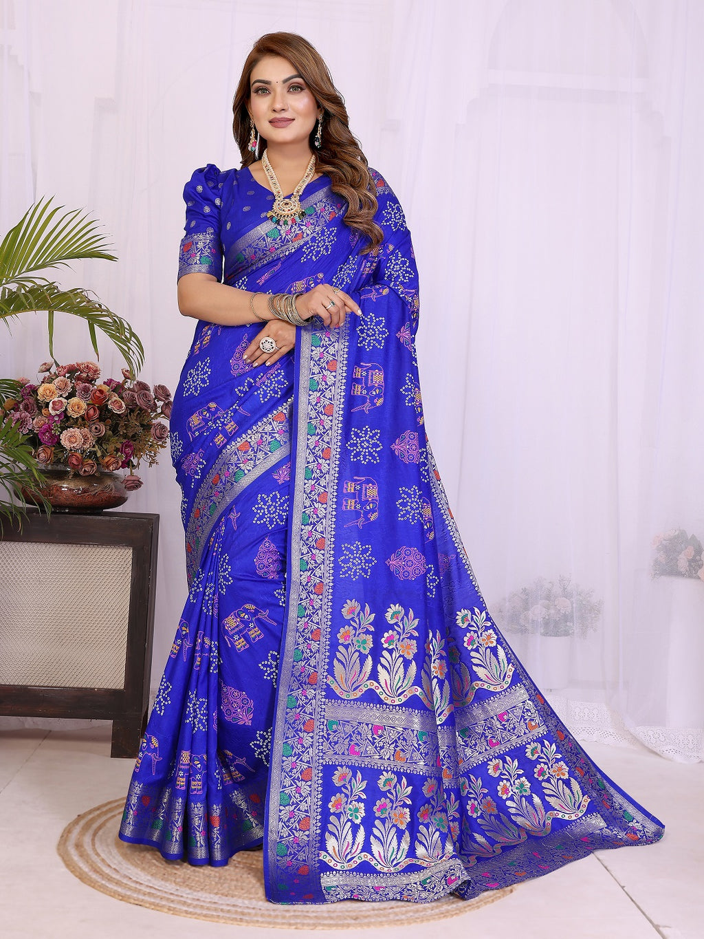 Dola Silk Bandhej Khadi Print Saree with Kanchi Border