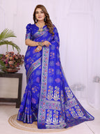 Dola Silk Bandhej Khadi Print Saree with Kanchi Border