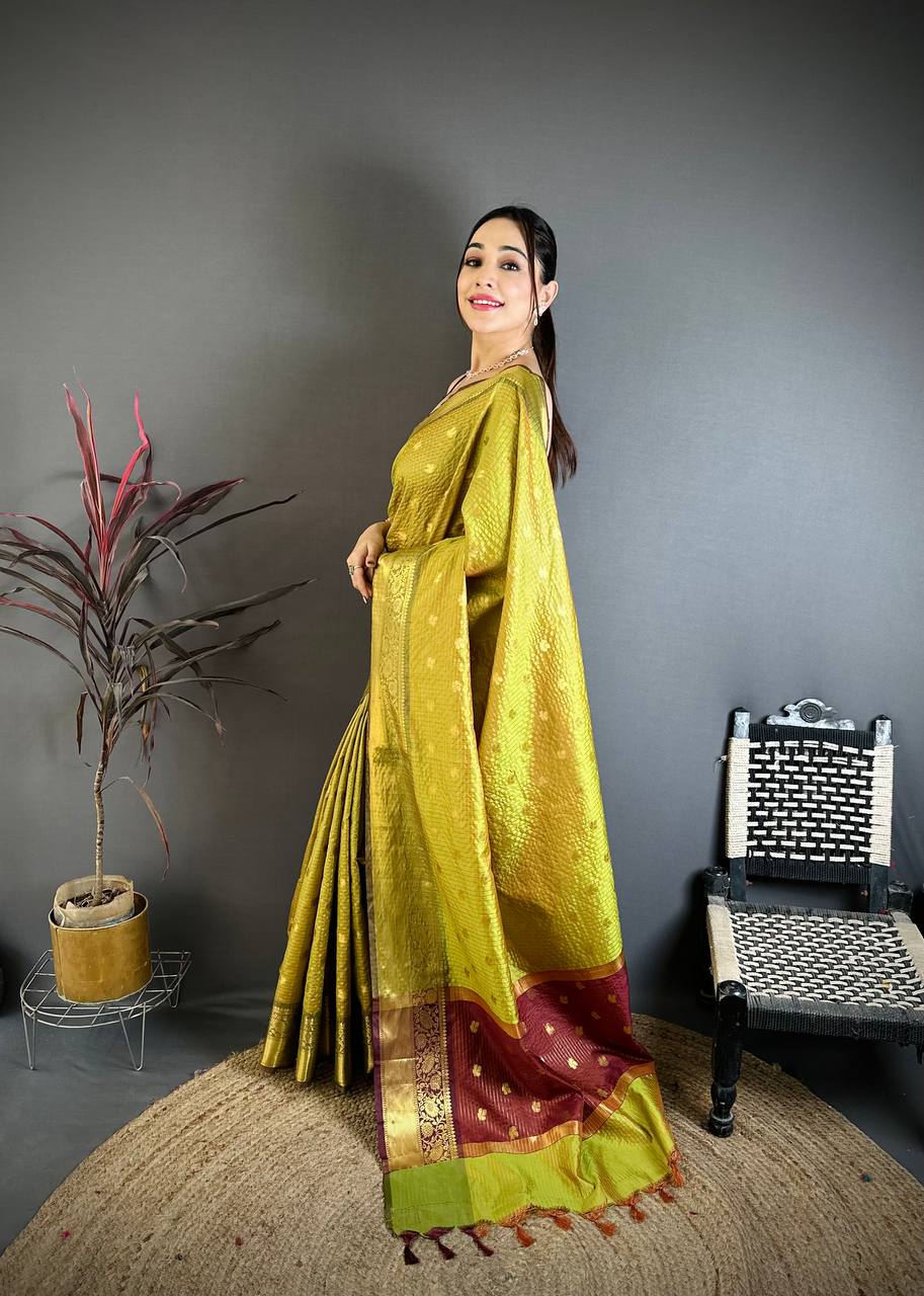 Banarasi Tissue Saree with Butti Weaving and Heavy Border
