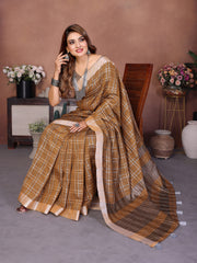Linen Chex Weaving Saree with Jari Pallu