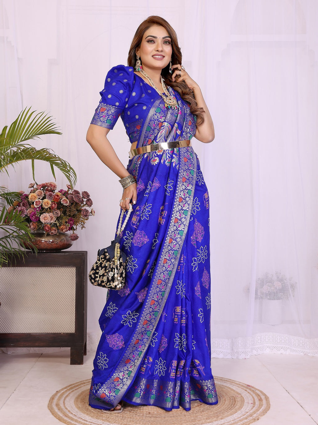 Dola Silk Bandhej Khadi Print Saree with Kanchi Border