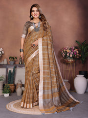 Linen Chex Weaving Saree with Jari Pallu