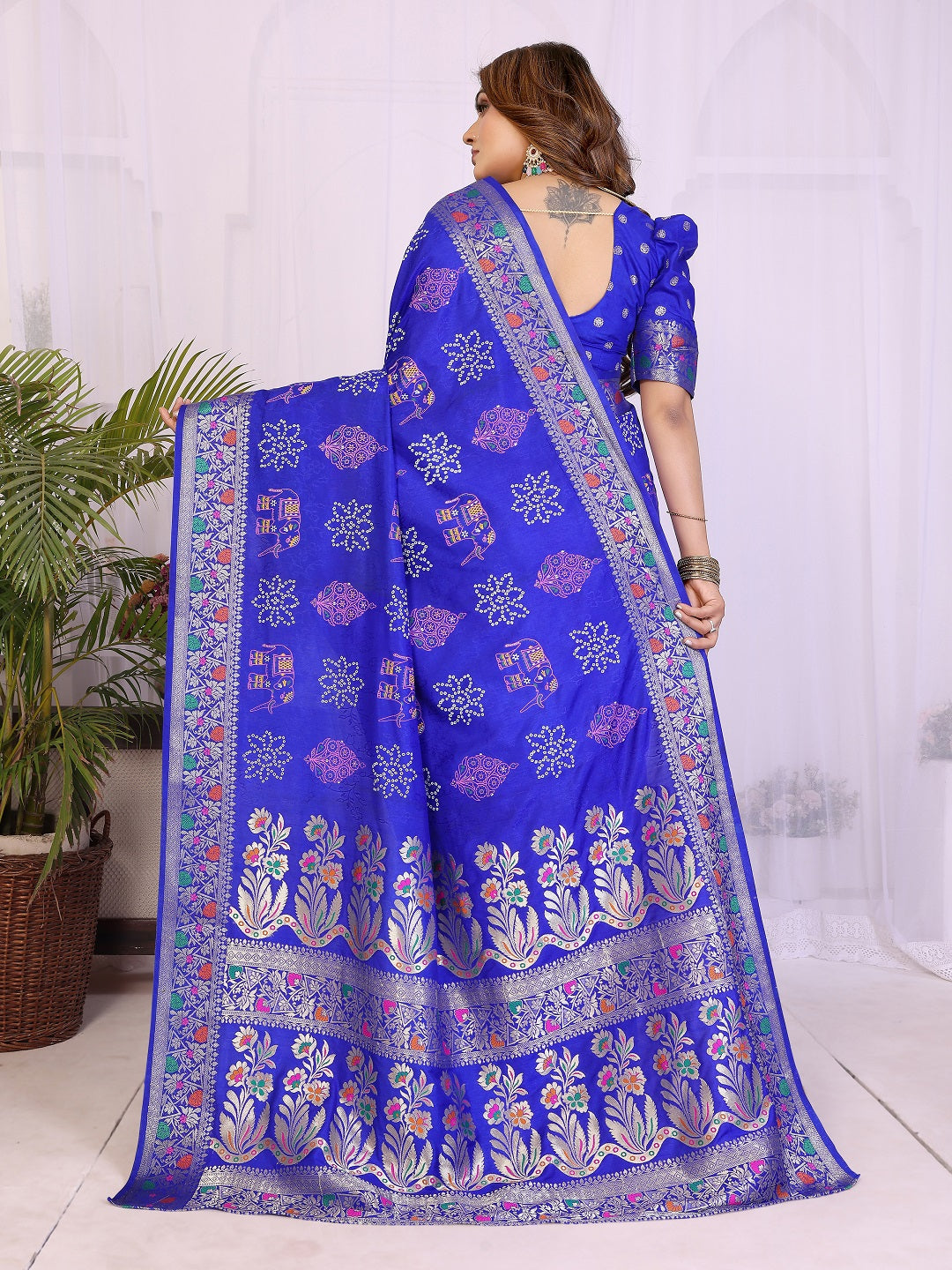 Dola Silk Bandhej Khadi Print Saree with Kanchi Border