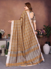 Linen Chex Weaving Saree with Jari Pallu