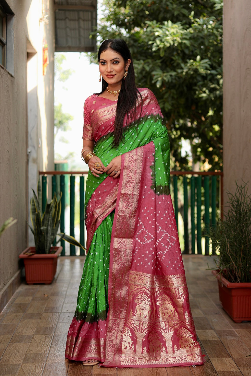 Pure Bandhej Silk Saree with Tissue Pallu