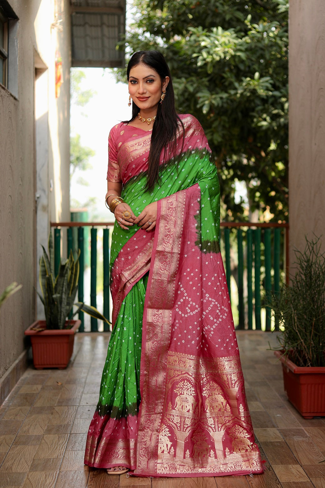 Pure Bandhej Silk Saree with Tissue Pallu