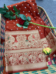 Unique Bandhej Kanjivaram Orange Color Silk Saree