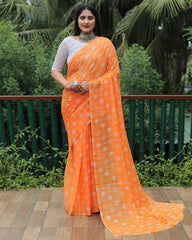 Classic Moss Georgette Orange Color Saree