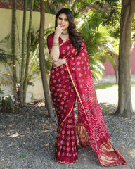 Luxuriant Bandhej Red Color Silk Saree