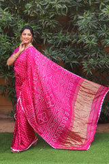 Glorious Bandhej Pink Color Silk Saree