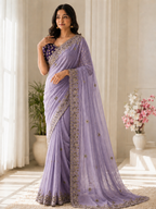 Fandy Satin C-Pallu Saree and Designer Stitched Blouse