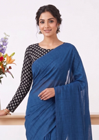 Elegant Khadi Cotton Saree with Stretchable Ajrak Print Blouse