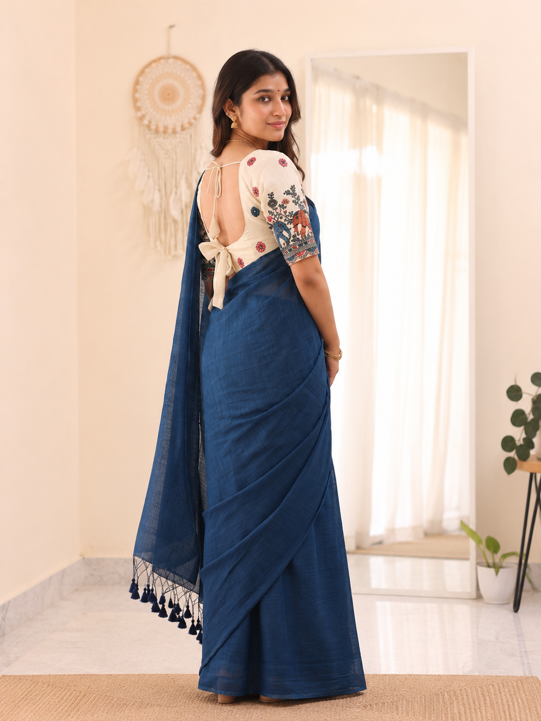 Elegant Khadi Cotton Saree with Designer Embroidered Padded Blouse