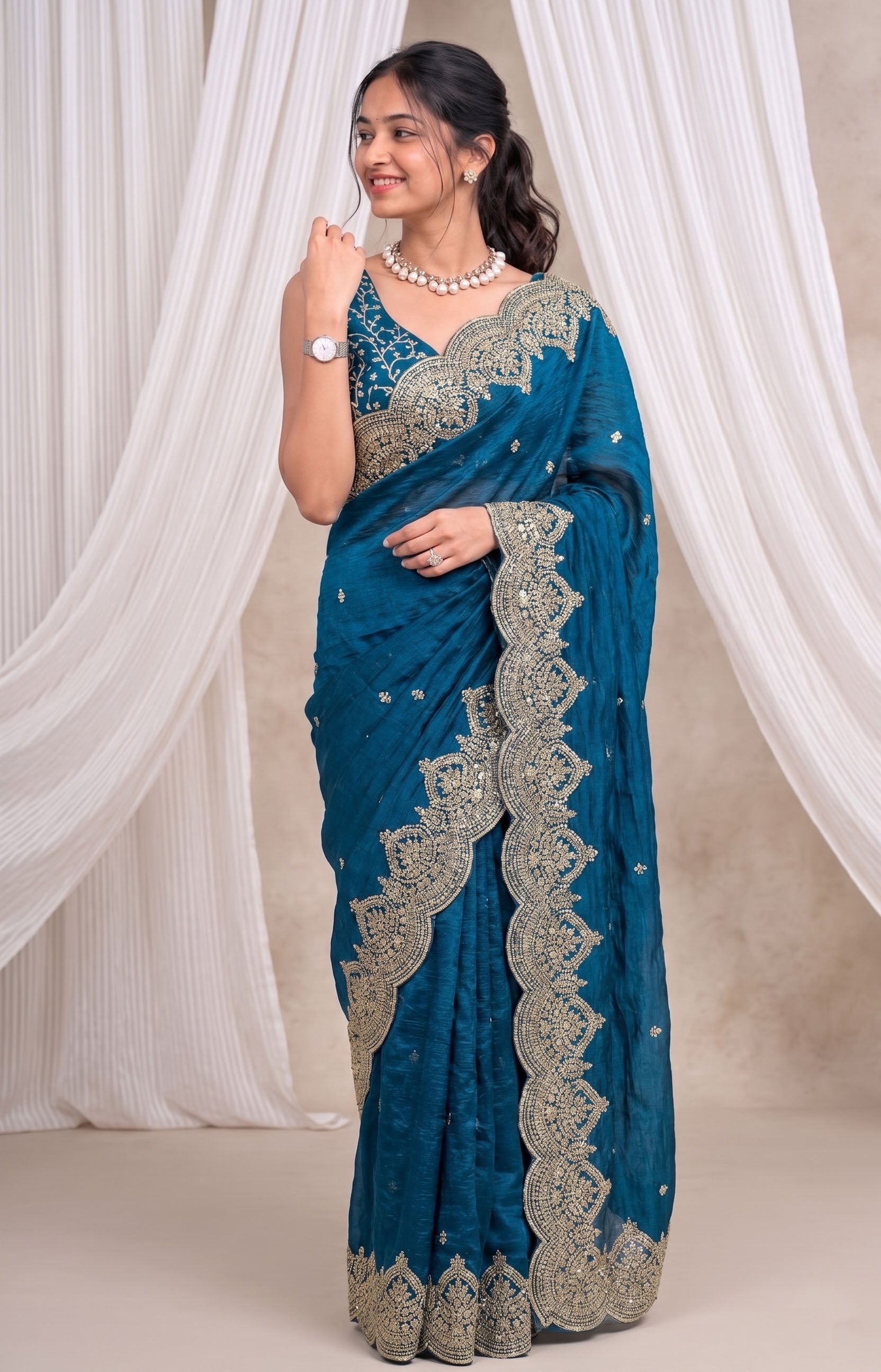 Premium Fandy Chiffon Saree with Sequins Zari Work