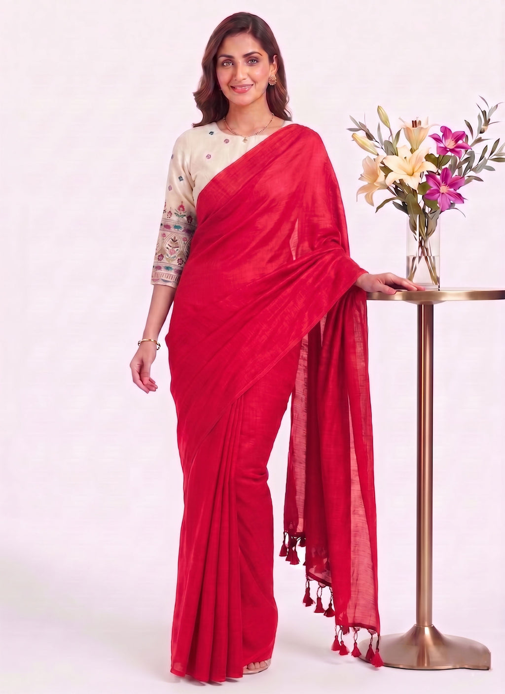 Classic Cotton Weave Saree With Stitched Blouse