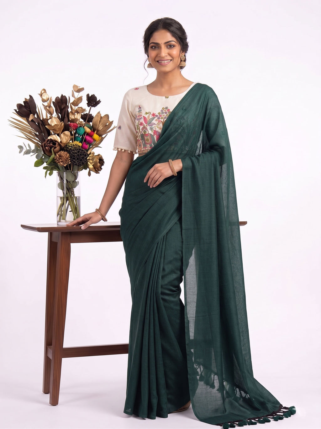 Khadi Cotton Designer Saree with Heavy Embroidered Blouse