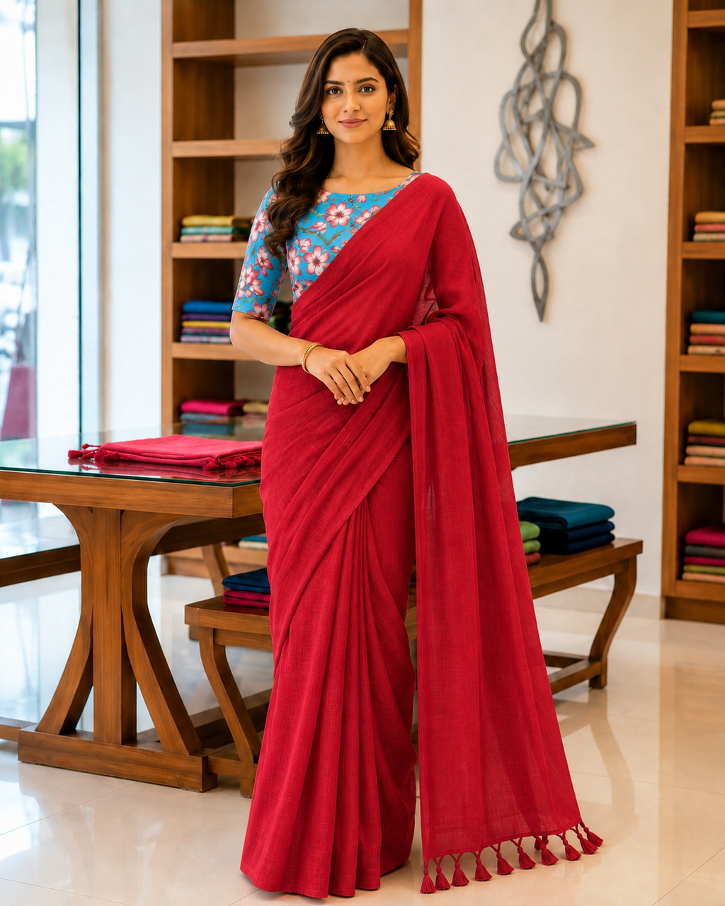 Elegant Khadi Cotton Saree with Magic Cotton Blouse