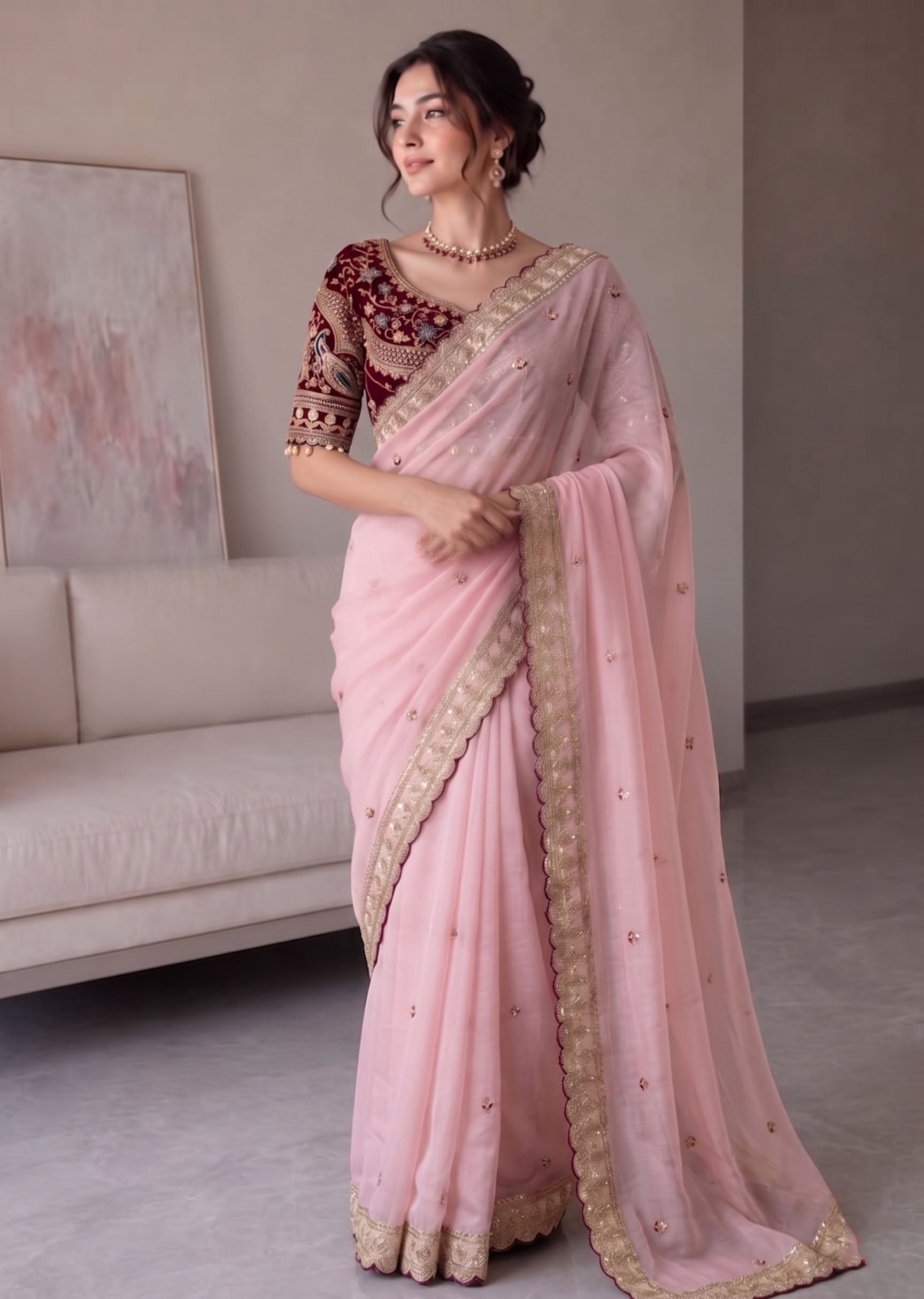 Rangoli Silk Embroidered Saree with Designer Stitched Blouse