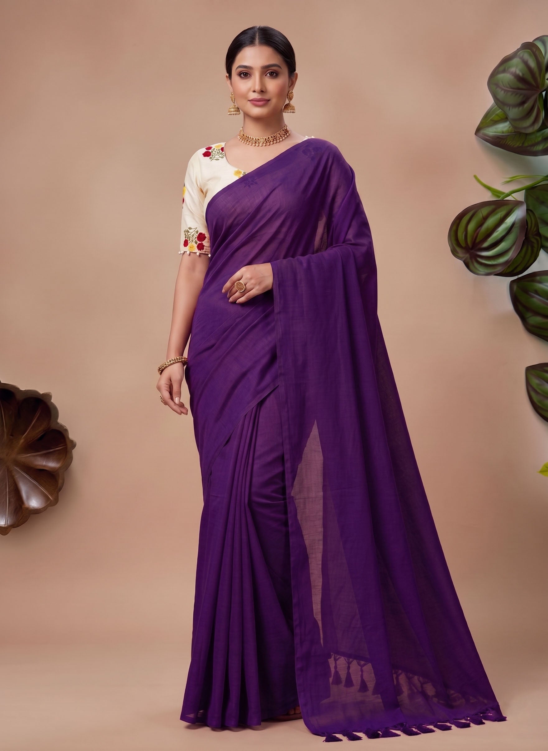 Elegant Khadi Cotton Saree with Embroidered Padded Blouse