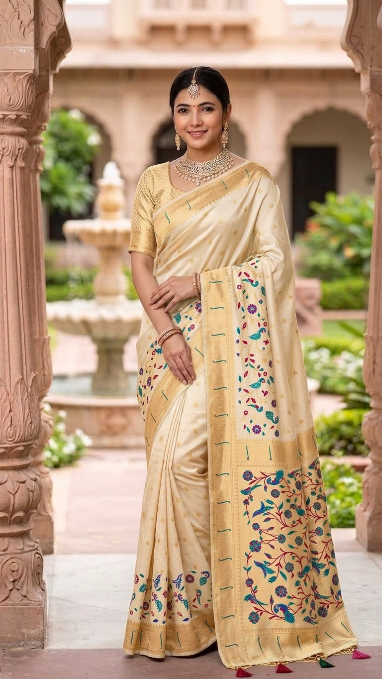 Tissue Silk Paithani Saree with Meenakari Pallu
