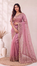 Premium Soft Fandy Satin Silk Saree with Cut Dana Work