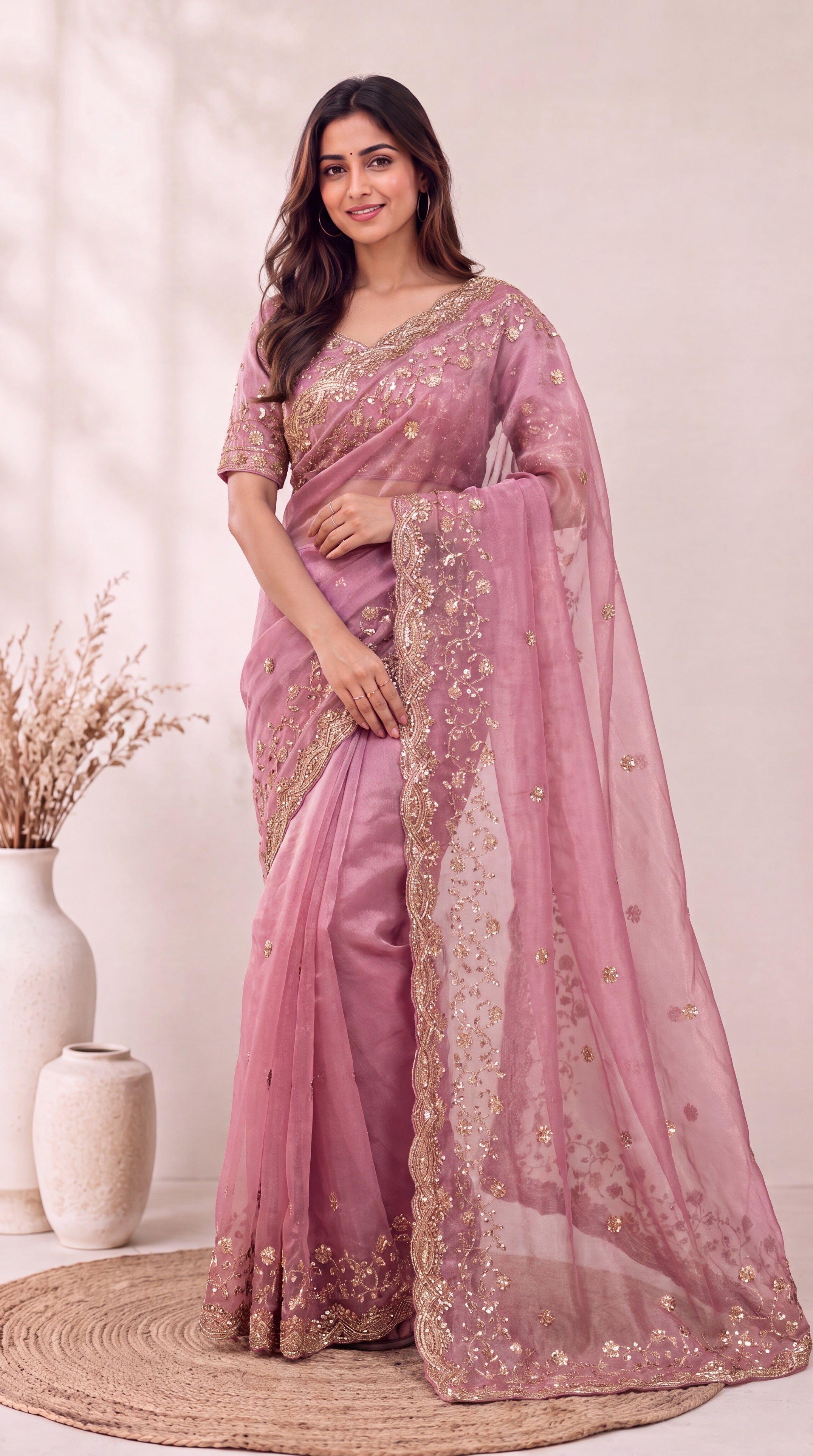 Premium Soft Fandy Satin Silk Saree with Cut Dana Work