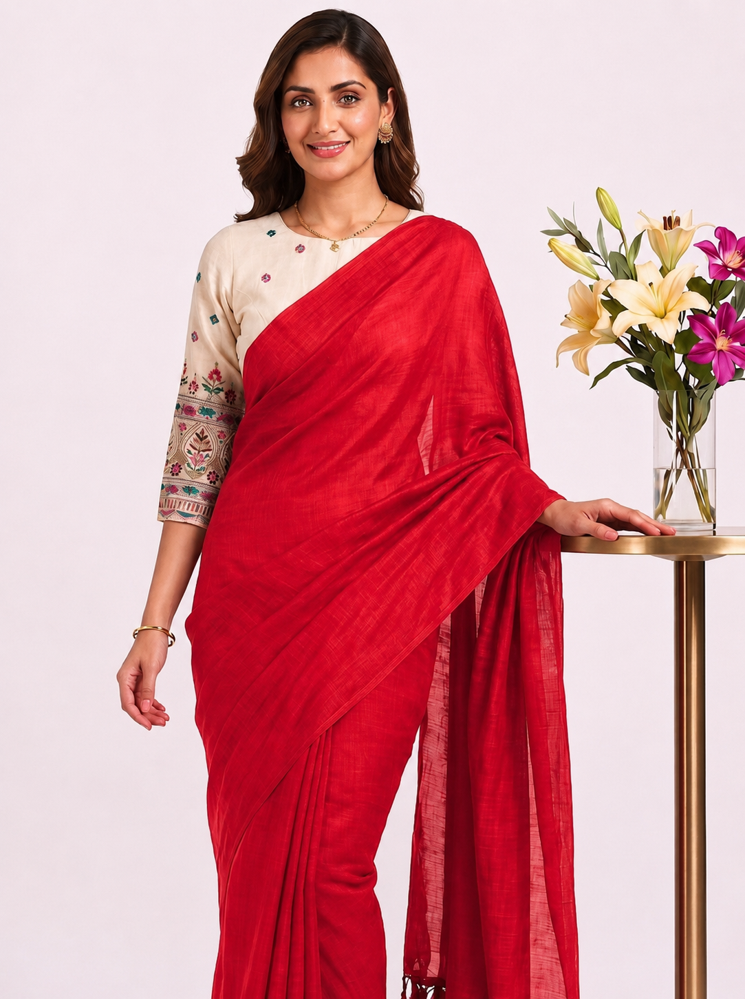 Classic Cotton Weave Saree With Stitched Blouse