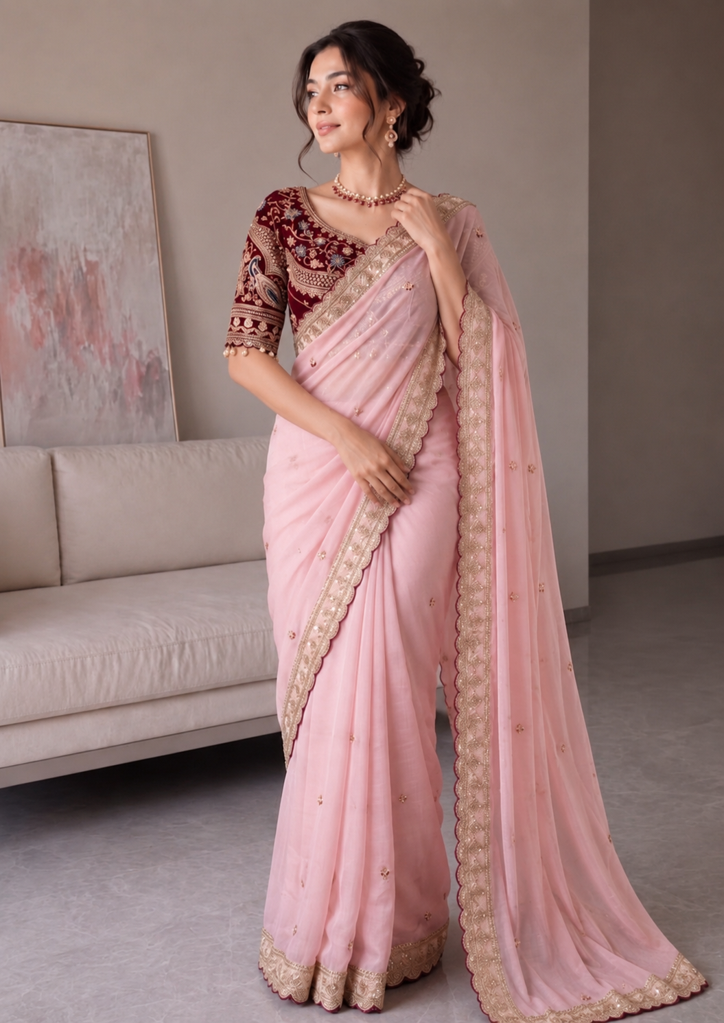Rangoli Silk Embroidered Saree with Designer Stitched Blouse