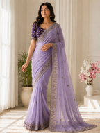 Fandy Satin C-Pallu Saree and Designer Stitched Blouse