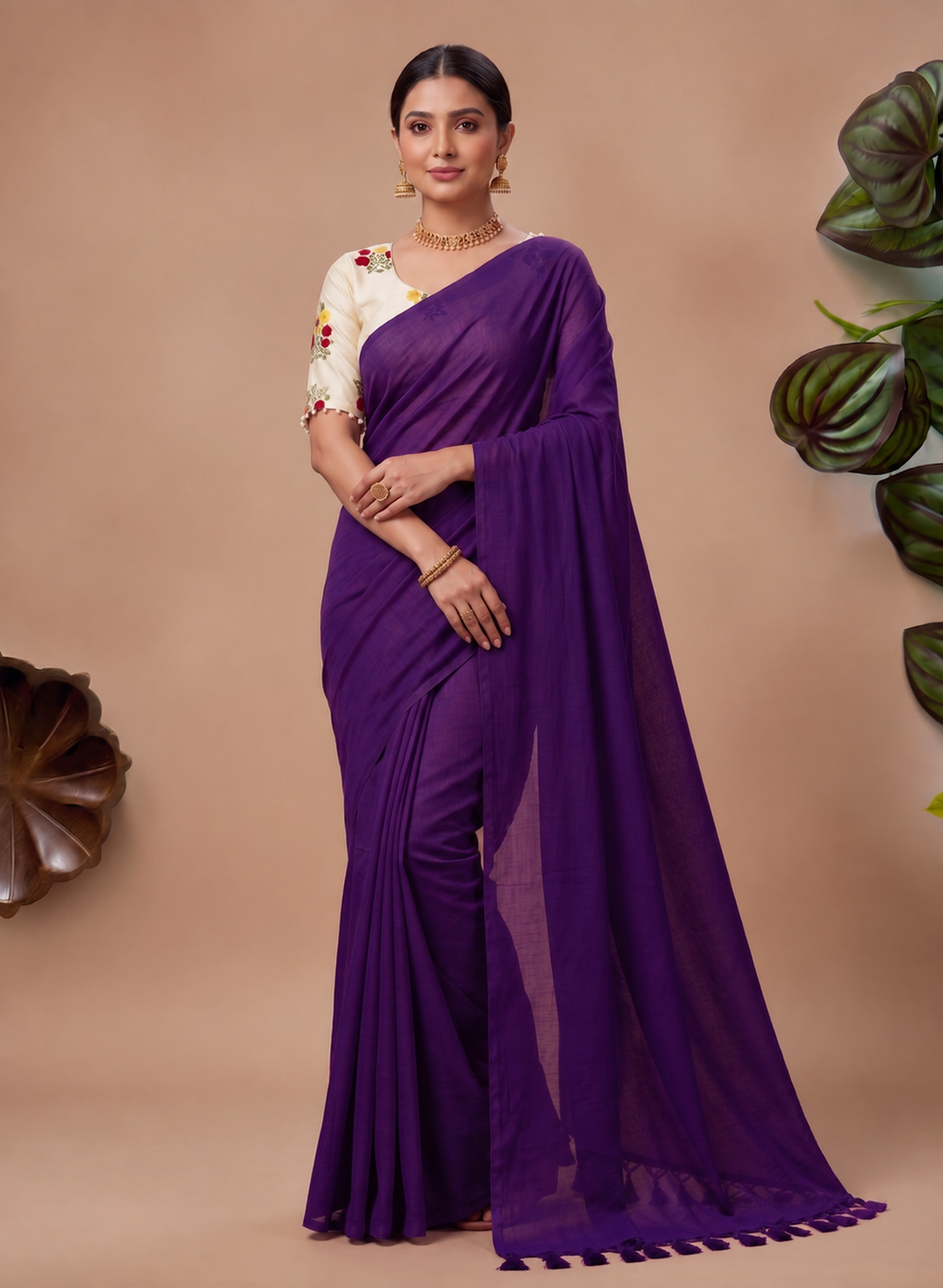 Elegant Khadi Cotton Saree with Embroidered Padded Blouse