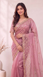 Premium Soft Fandy Satin Silk Saree with Cut Dana Work