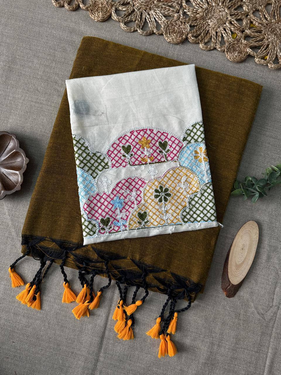 Soft Handloom Cotton Saree With Heavy Blouse