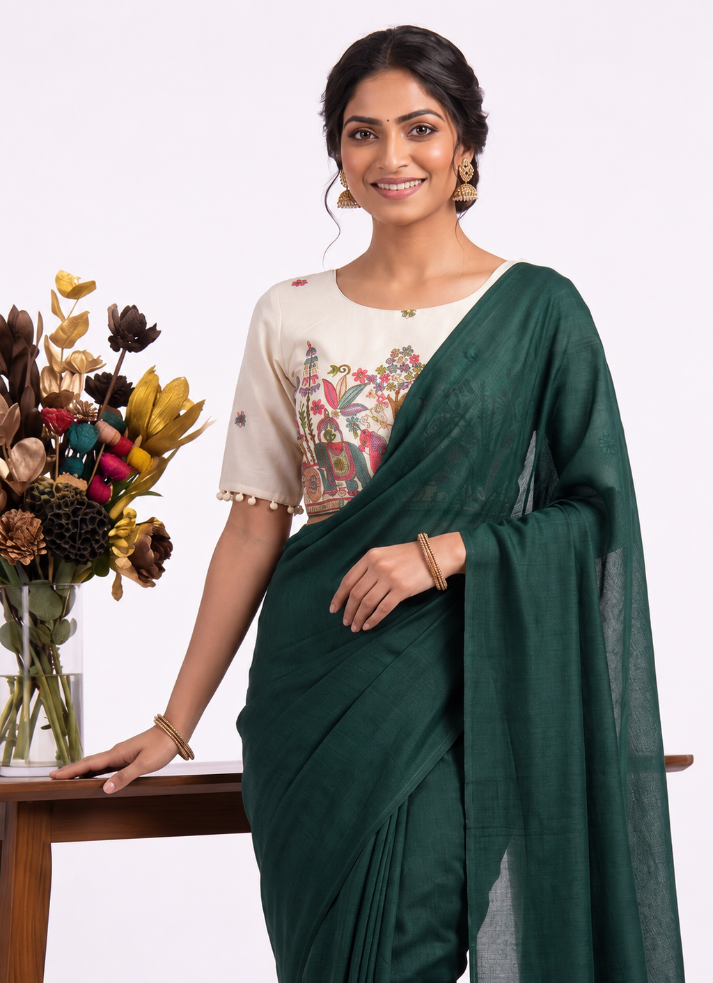 Khadi Cotton Designer Saree with Heavy Embroidered Blouse