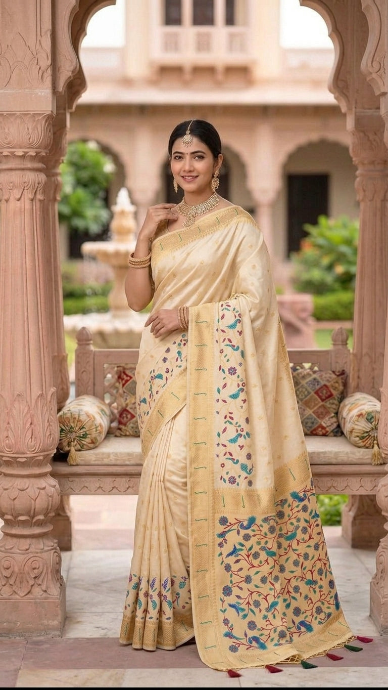 Tissue Silk Paithani Saree with Meenakari Pallu