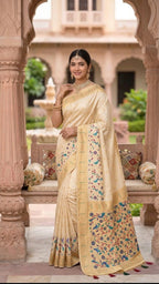 Tissue Silk Paithani Saree with Meenakari Pallu