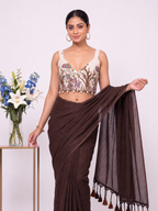 Khadi Cotton Saree with Designer Embroidered Sleeveless Blouse